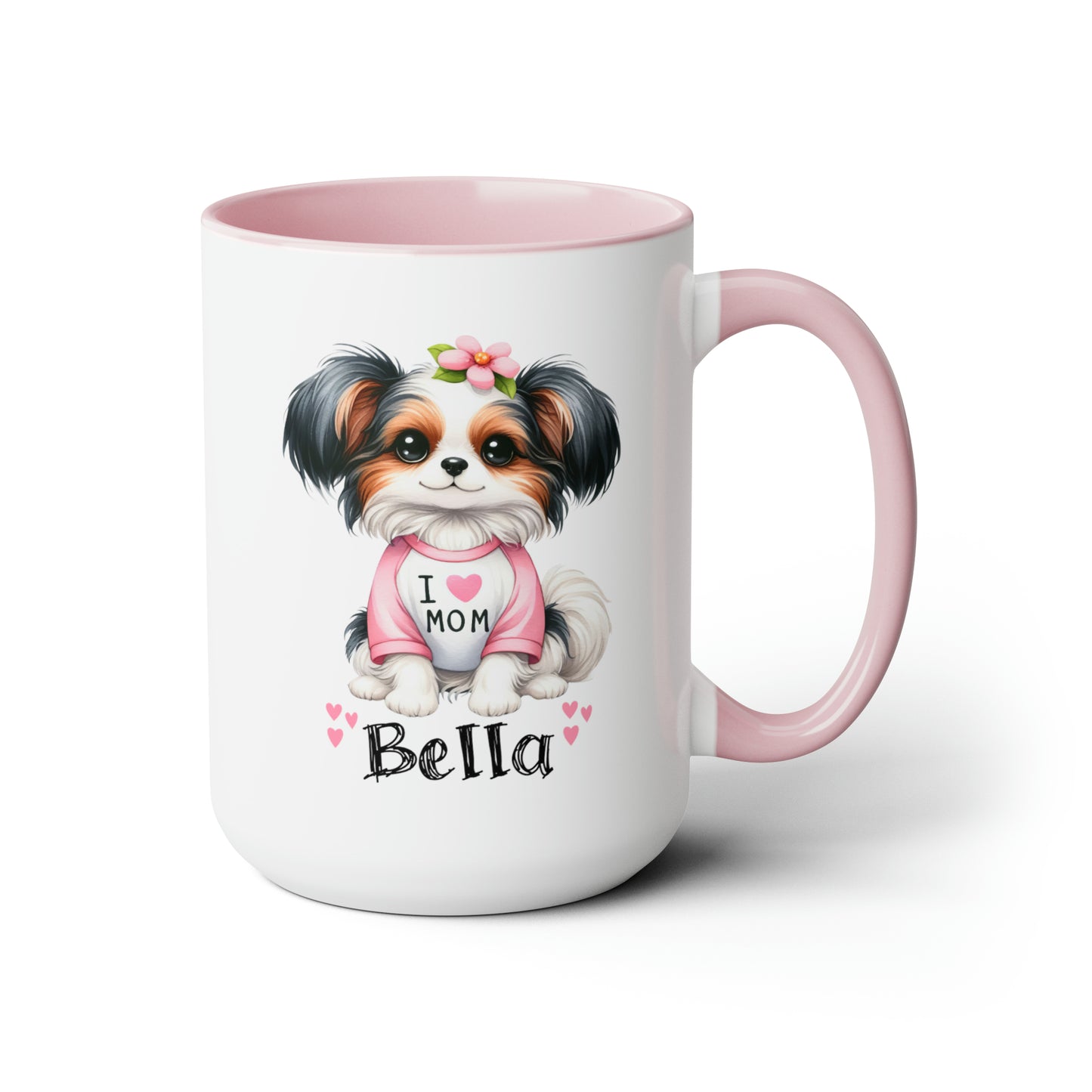 Personalized Dog Mug, I Love Mom. The perfect customized pet gift for the dog loving mom on Mother's Day.