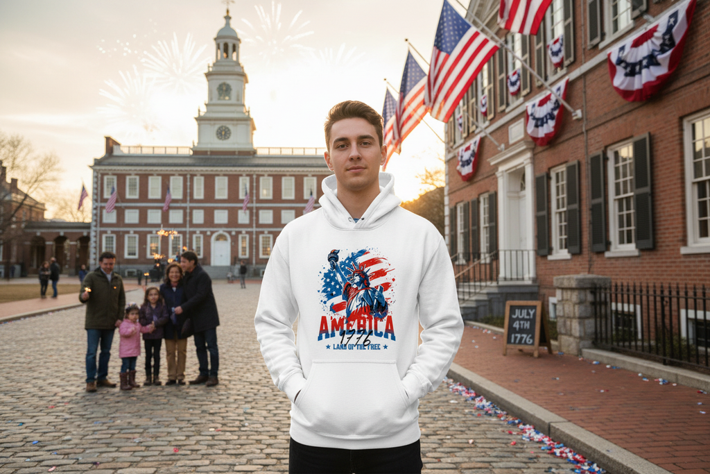 1776 Land of the Free Hoodie Lifestyle Image