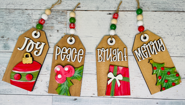 Set of 4 DIY Christmas Gift Tag Ornaments