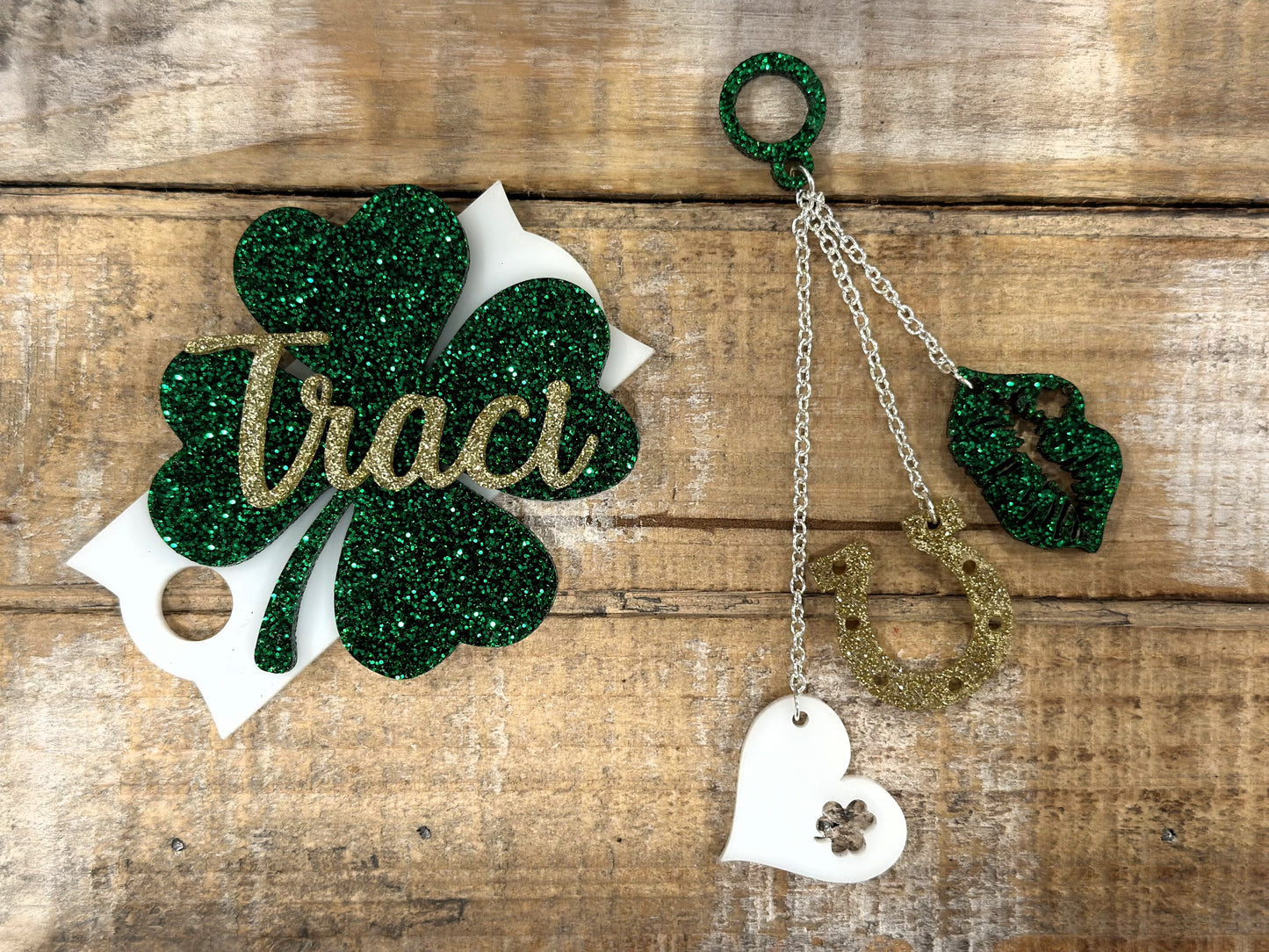 St. Patrick's Day Nameplate Topper with charms - The perfect Stanley tumbler personalized accessories gift.