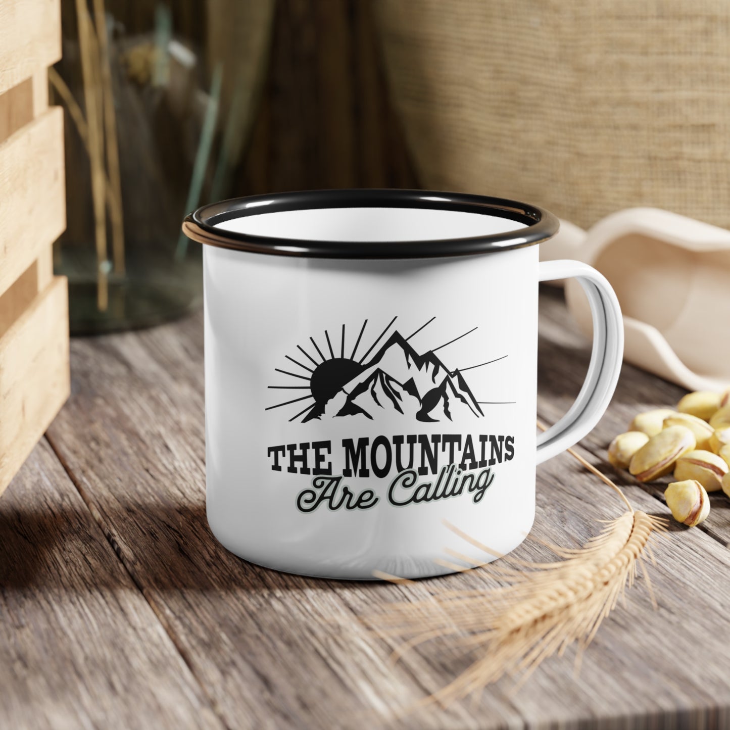 The Mountains Are Calling Camping Enamel Coffee Mug - The perfect gift for Mom, Dad and those who love the outdoors