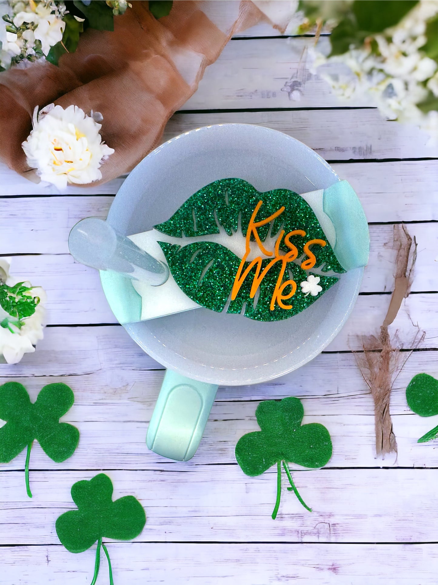 St. Patrick's Kiss Me Topper - The perfect Stanley tumbler tag accessories gift for St. Patrick's Day