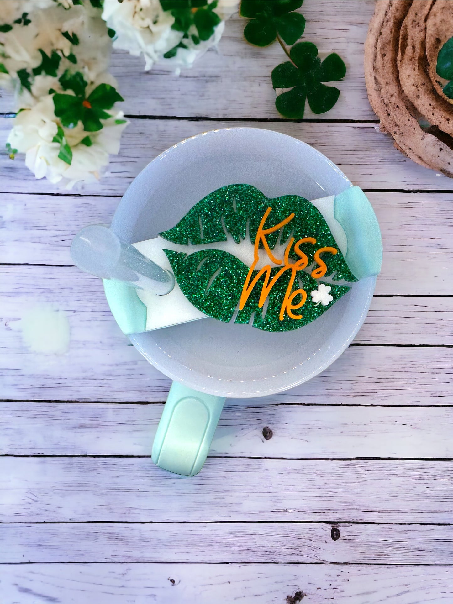 St. Patrick's Kiss Me Topper - The perfect Stanley tumbler tag accessories gift for St. Patrick's Day