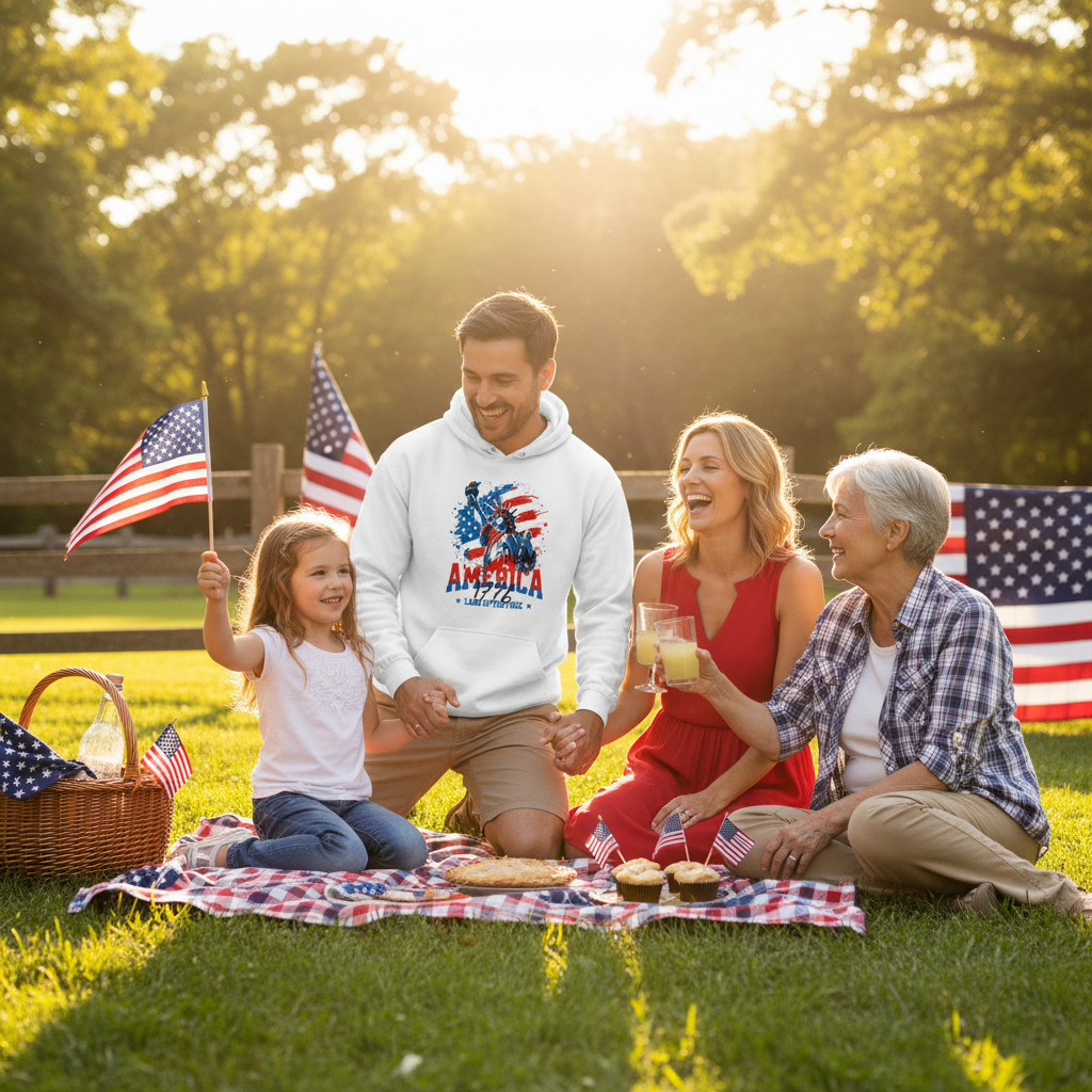 America Land of The Free 1776 Hoodie Lifestyle Image - Family Variation