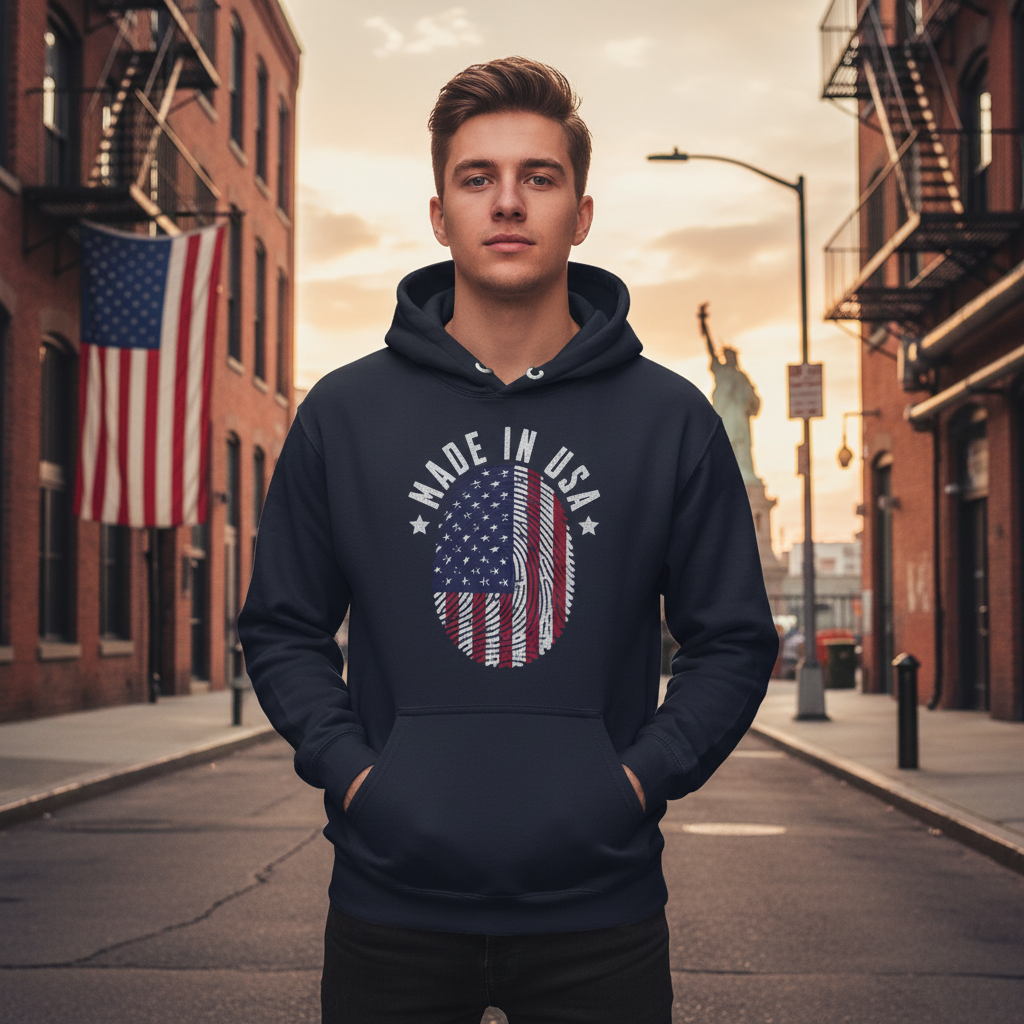 Made in USA Fingerprint Hoodie Lifestyle Image