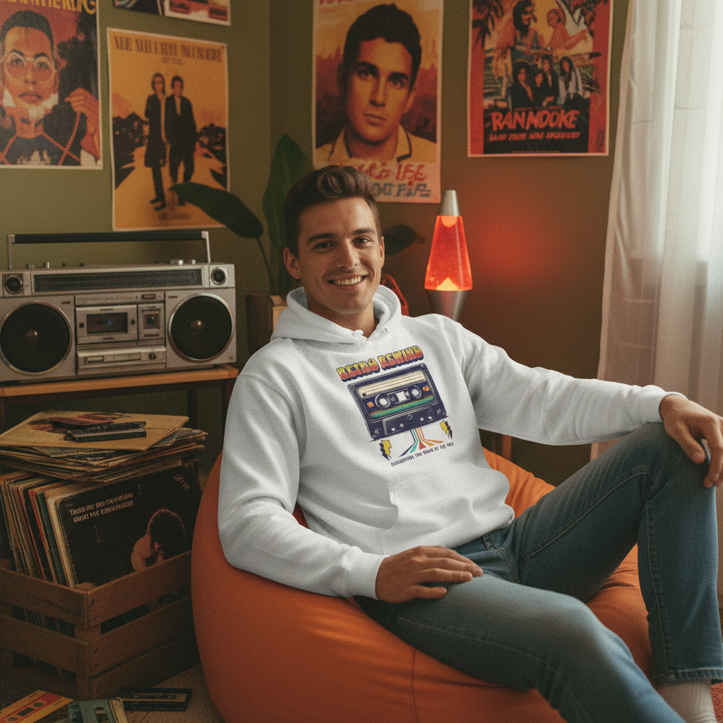 Retro Rewind Cassette Tape Hoodie Lifestyle Image